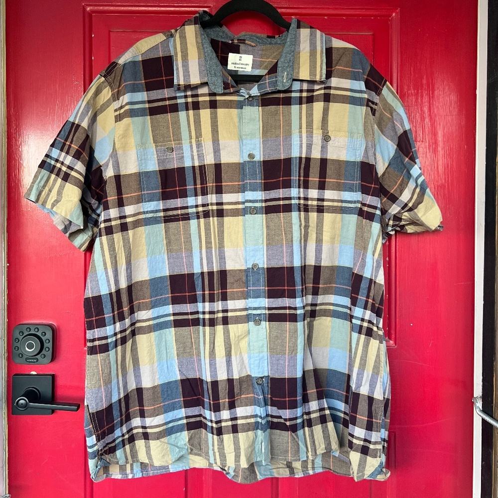 Mutual Weave Men's 2XL Short Sleeve Button Up Dress Shirt Pockets Multicolor
